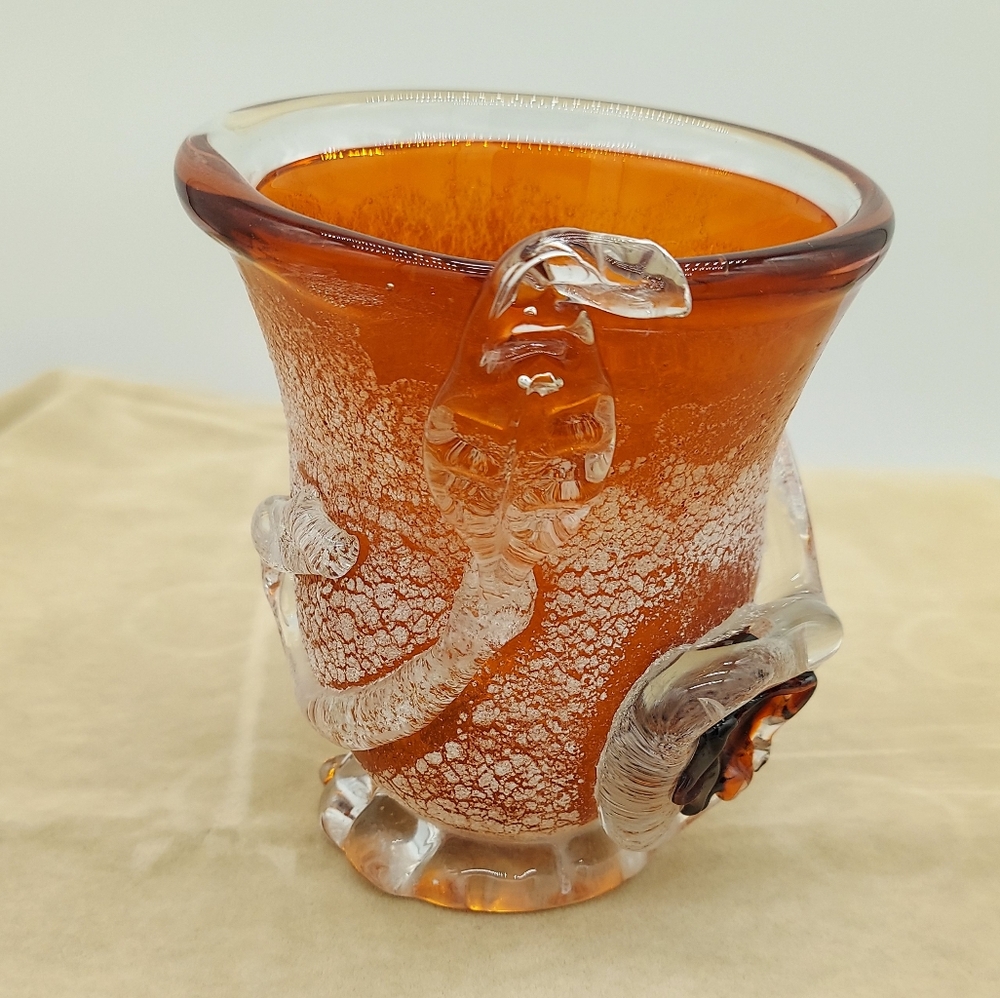 Signed Snake Glass Vase Textured